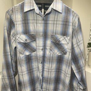 Airwalk Men’s Large Plaid Button-Up Shirt – Blue Gray – Casual Skater Style